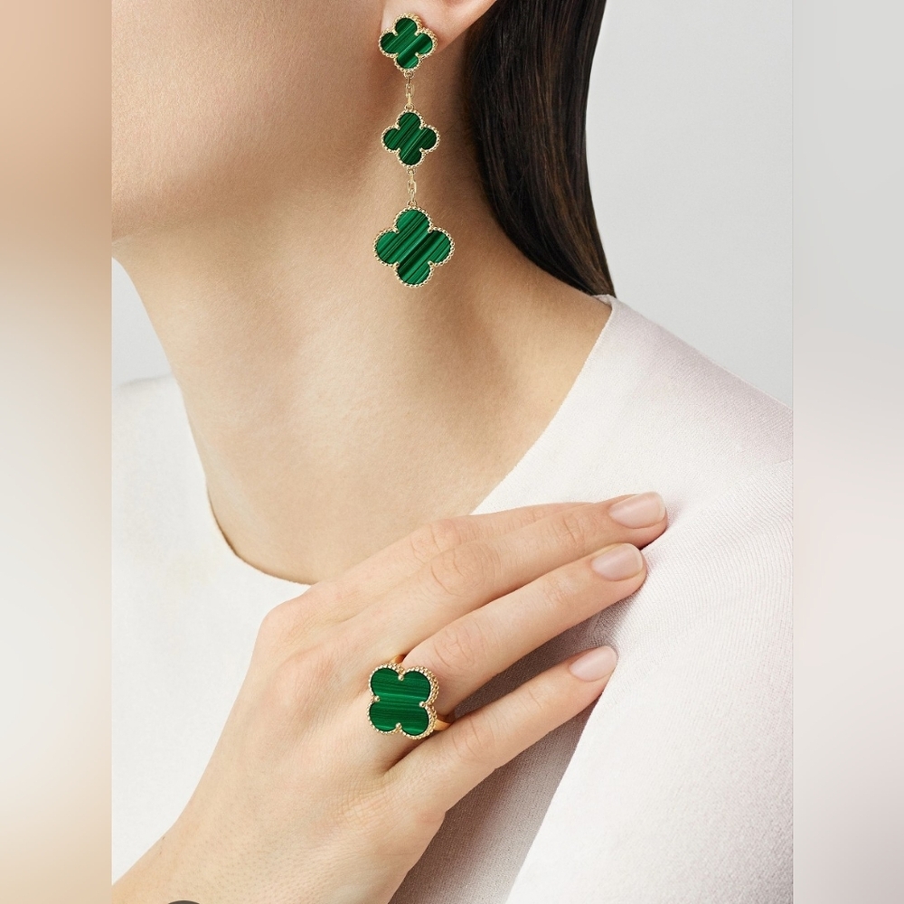 Green Clover Drop Earrings & Ring Set